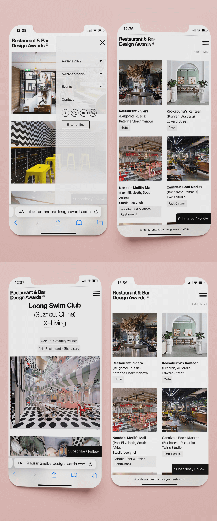 Site mockups Restaurant & Bar Design Awards