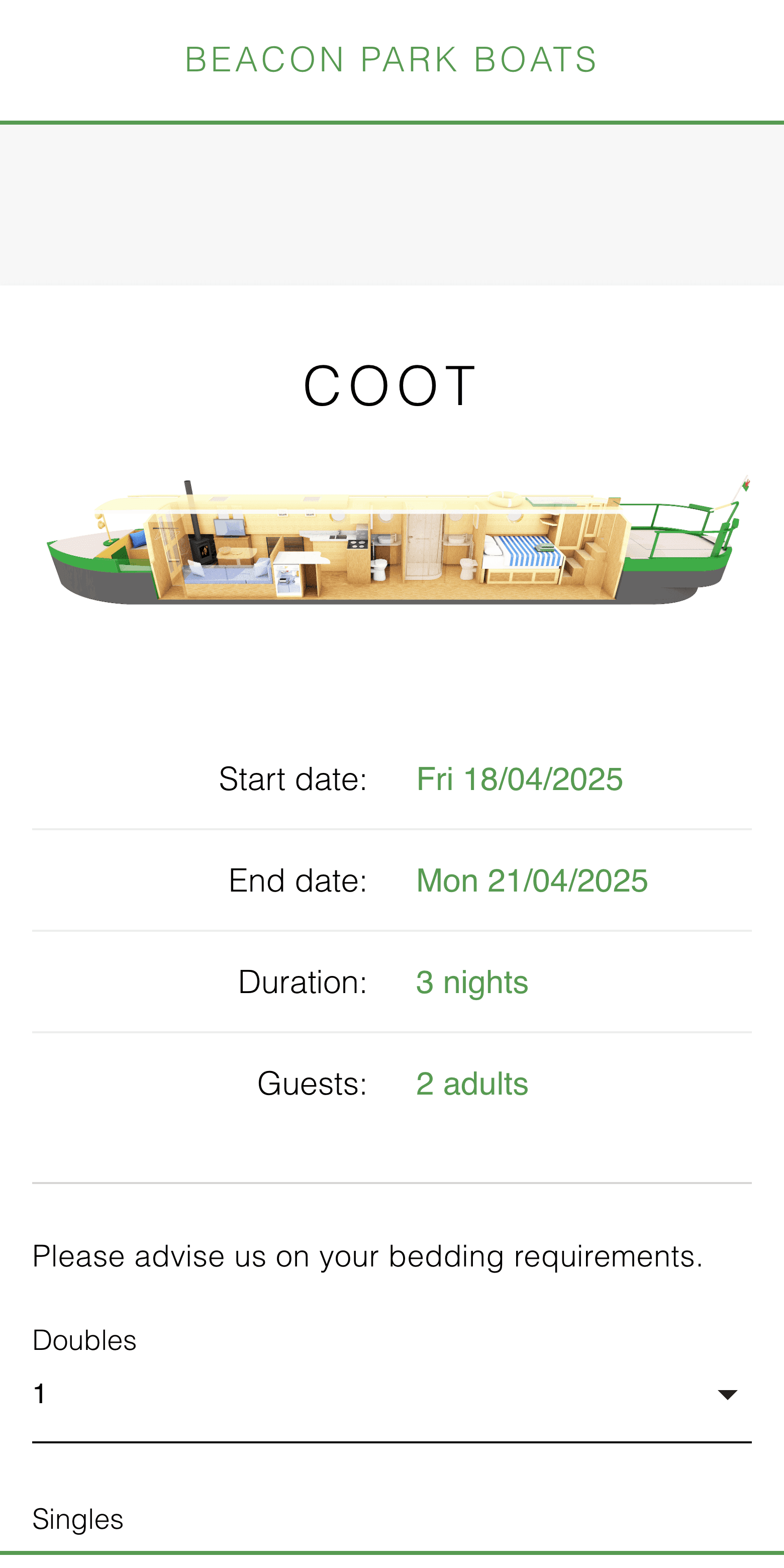 Beacon Park Boats mobile booking page