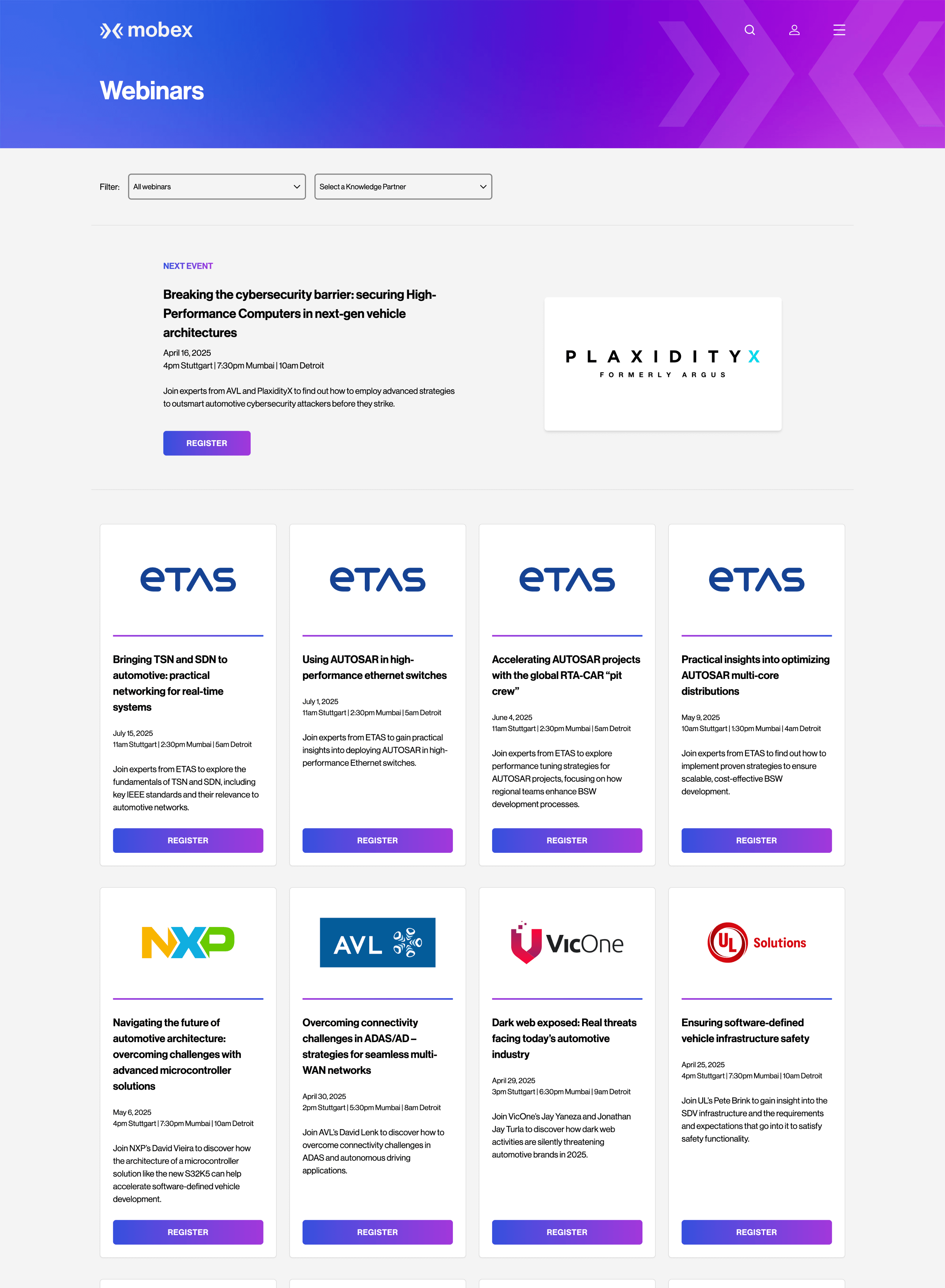 Mobex website webinars page
