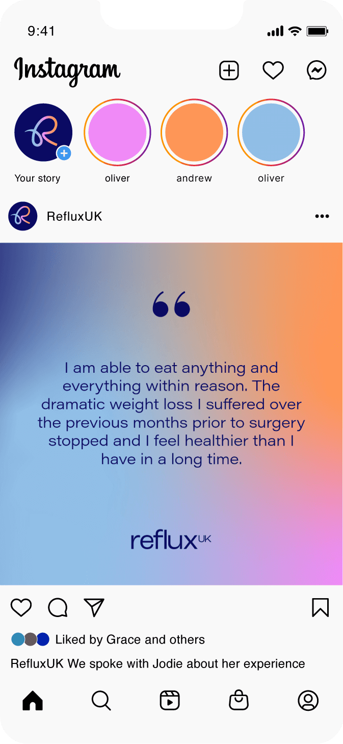 Reflux UK mobile instagram screen 2